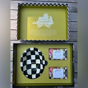 Brand New Mackenzie Childs glow guest soaps & caddy set. Great housewarming gift